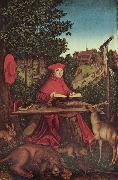 Lucas Cranach, Portrat des Kardinal Albrecht von Brandenburg als Hl. Hieronymus im Grunen